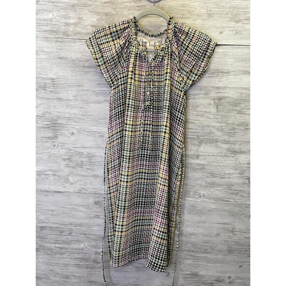 LOFT Dress Small Petite Flutter Sleeve Button Multi Color Womens PS - Picture 1 of 16
